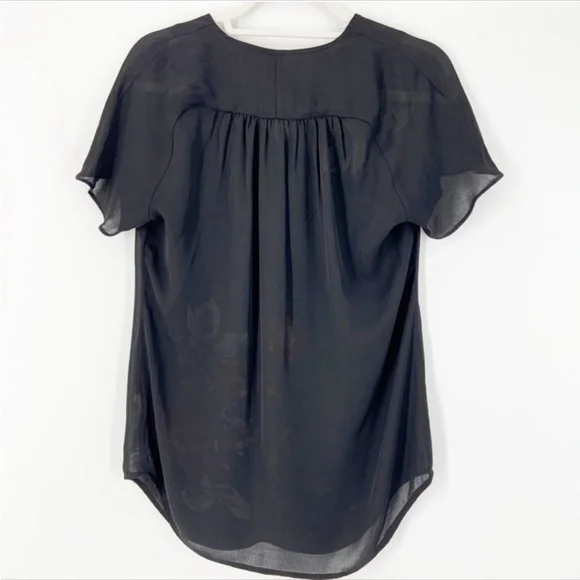 CAbi Fiore Black Floal Tunic Top Short Sleeve V-neck Pullover Semi Sheer - Picture 4 of 7